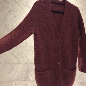 Aritzia Wilfred Mohair Burgundy Thick Cardigan
